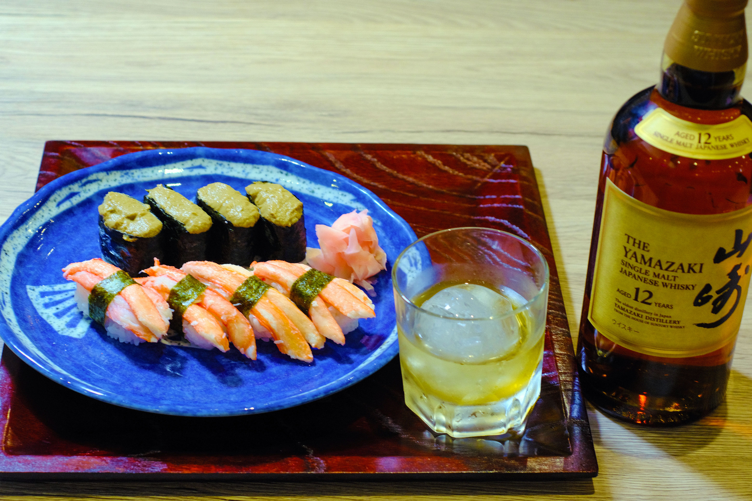 Full of Crab Sushi and a Glass of Special Japanese Whisky